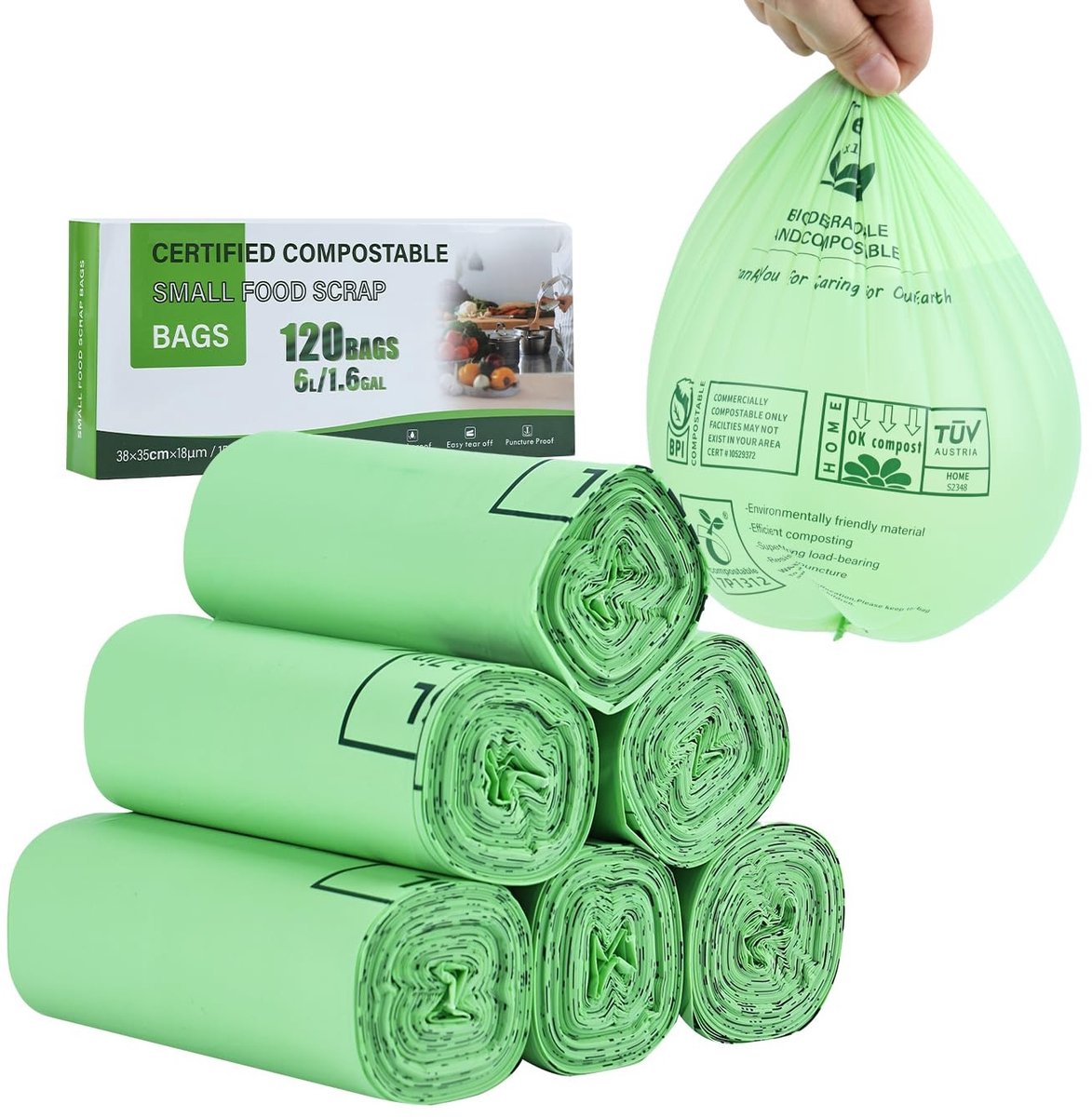 Solidchoice - Composteerbare Caddy Liners 6L voor Keuken met 120 Stuks