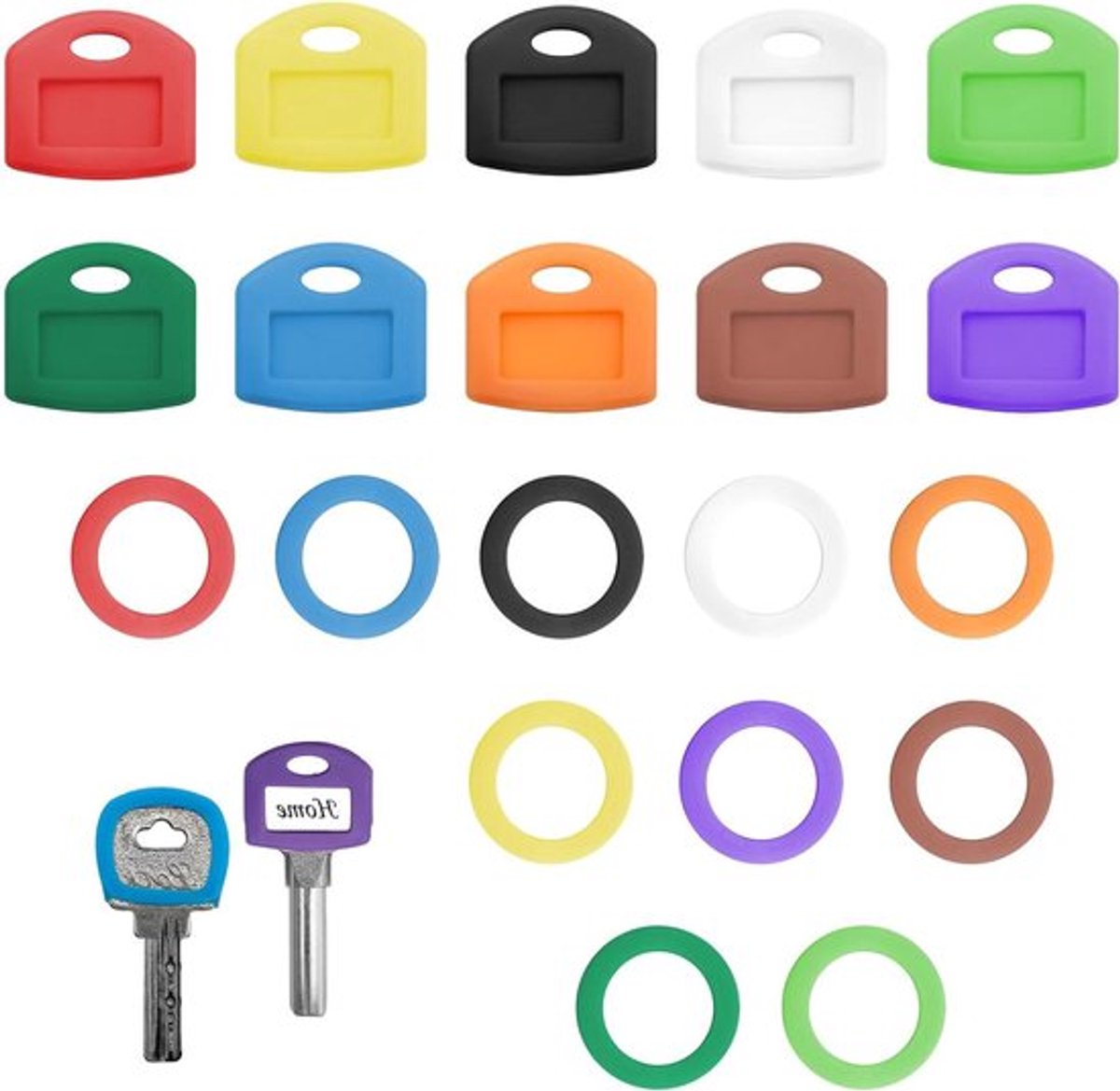 Sleutelmarkeringen - rond en vierkant - 20 stuks - 10 kleuren - identificatie van sleutelgebruik