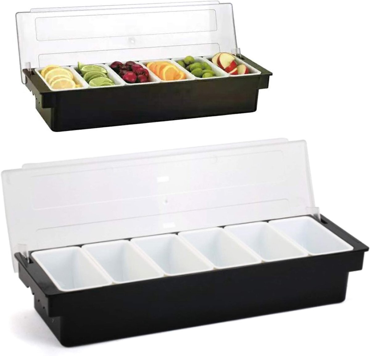 Koelbox met deksel en 6 uitneembare afvalbakjes | Het ijscompartiment houdt de toppings koud, is snel bij te vullen en gemakkelijk schoon te maken, heeft een mat deksel en een handvat, geschikt voor buffetten en feesten.