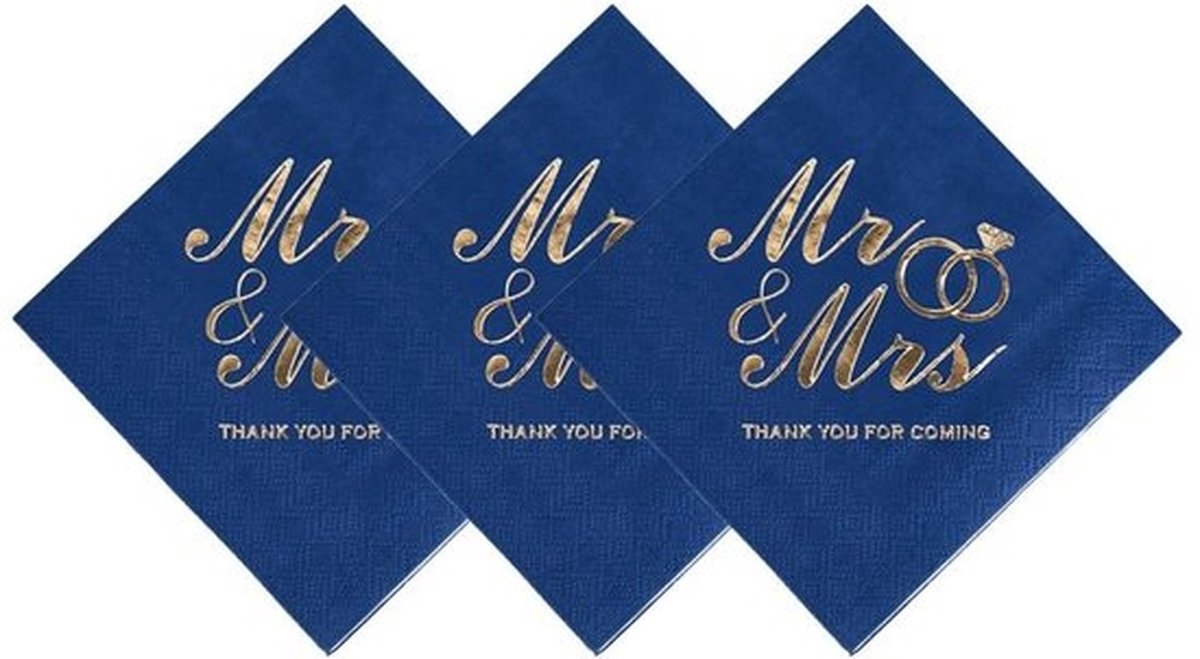 Servetten 100 stuks - Bruiloftsservetten - Papieren Servetten - 3-laags - 12,7 x 12,7 cm - Decoratief met Mr.& Mrs. patroon - Feestservetten