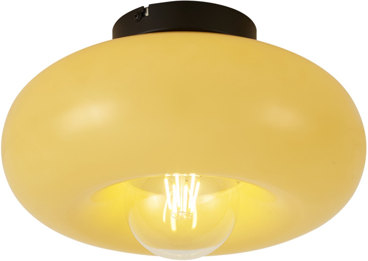 Qazqa retro plafondlamp, plafonniere - Glaze - geel, rond, 30cm, ideaal als woonkamer en slaapkamer lamp