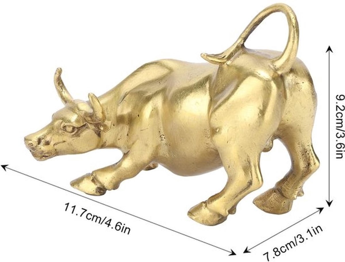 Stier Sculptuur - Feng Shui Beeld - Messing - Desktopdecoratie - Geluksbrenger - Unieke Vorm 11,7 x 9,2 x 7,8 cm