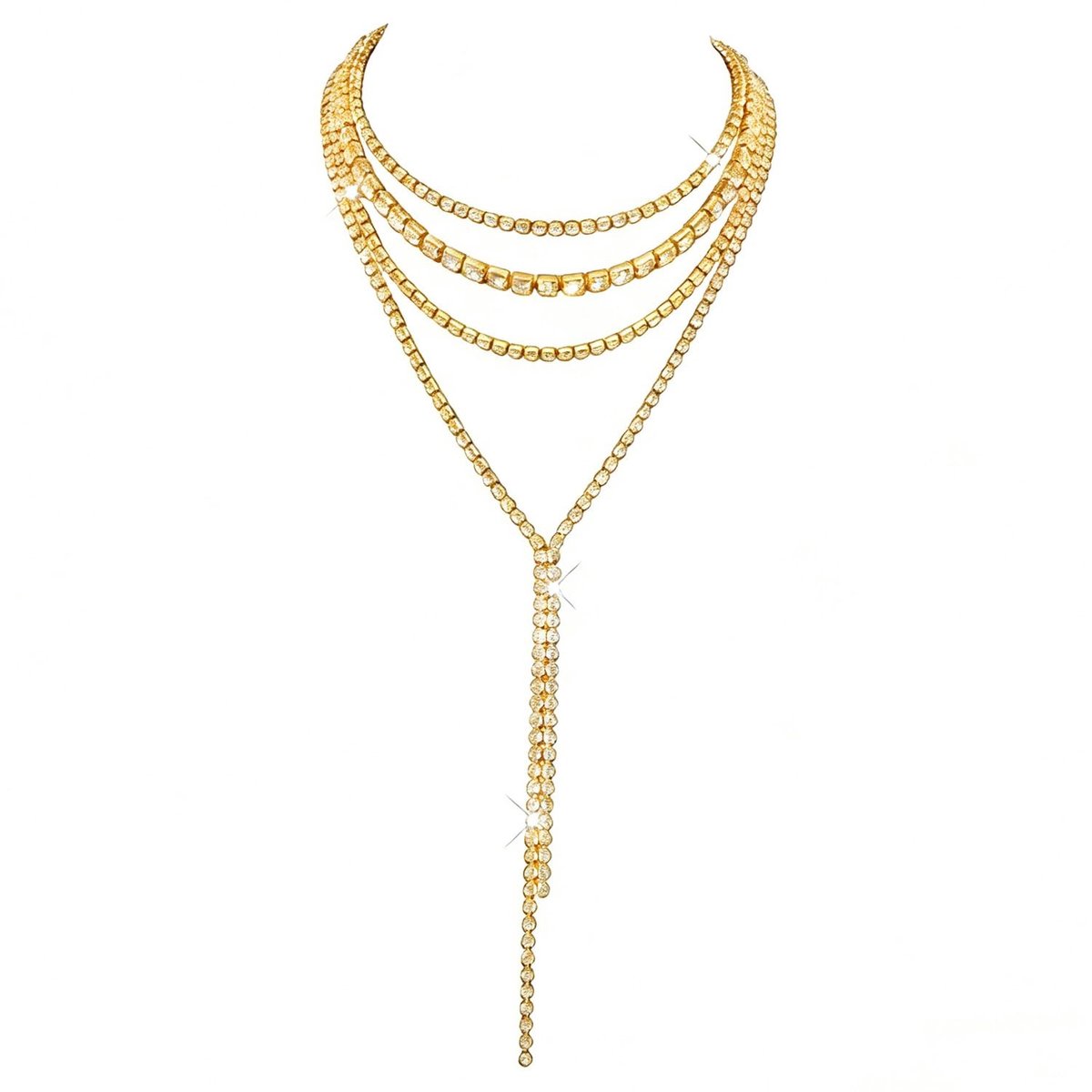 Solidchoice - Gelaagde Y Ketting met Rhinestones voor Dames