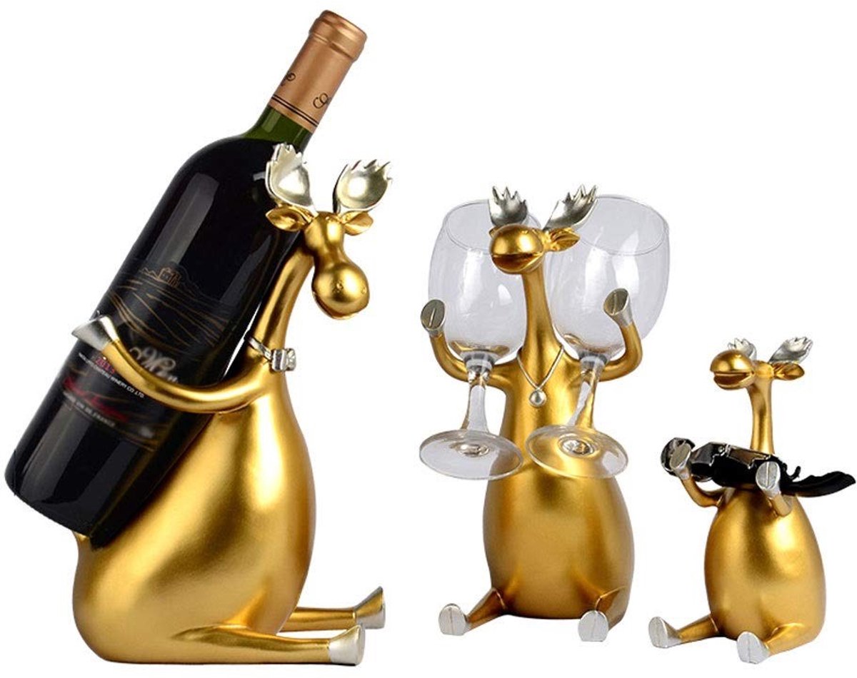 Solidchoice - Set van 3 Retro Wijnrekken in Goud