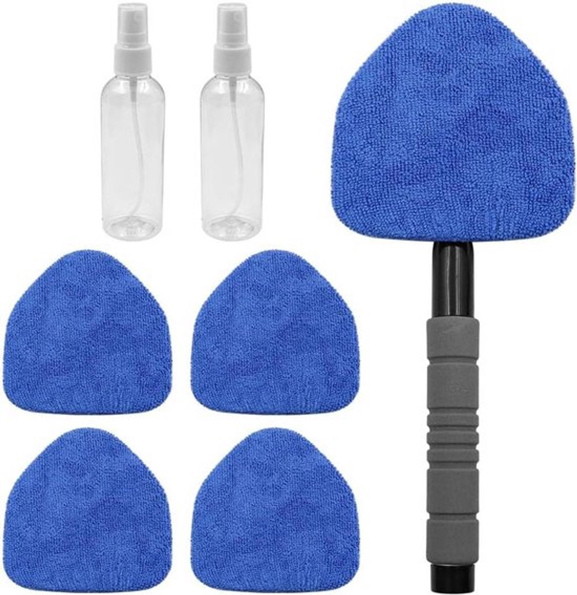 Autoruitenwisserset - Microvezelpads - Uitbreidbaar - Spuitflessen - Multifunctioneel - Geschikt voor Auto - Zwart Ruitenreiniger Auto Uitbreidbare ruitenreiniger met 4 microvezelpads en spuitflessen Multifunctionele autoruitenwisserset