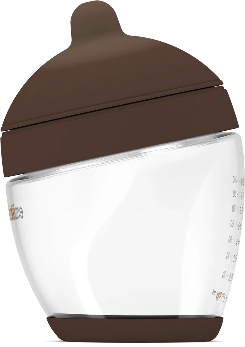 Emulait Classic Glazen Babyfles - Kleur: Rich - Maat: 2 - 240 ml - borstvormig - natuurlijk voeden - anti-koliek - bpa-vrij
