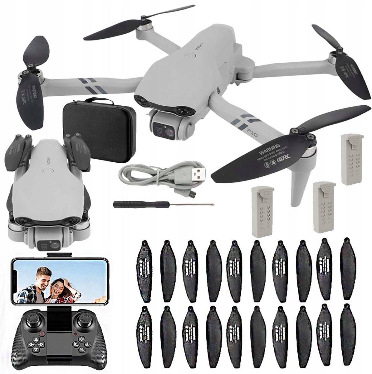 F10 Drone met Camera - Opvouwbare WiFi Drone - Dubbele 480P Camera - Optical Flow Hover - Headless Modus en One-Key Take-Off - 3x 1600mAh Accu - Voor Foto, Video en Recreatief Vliegen