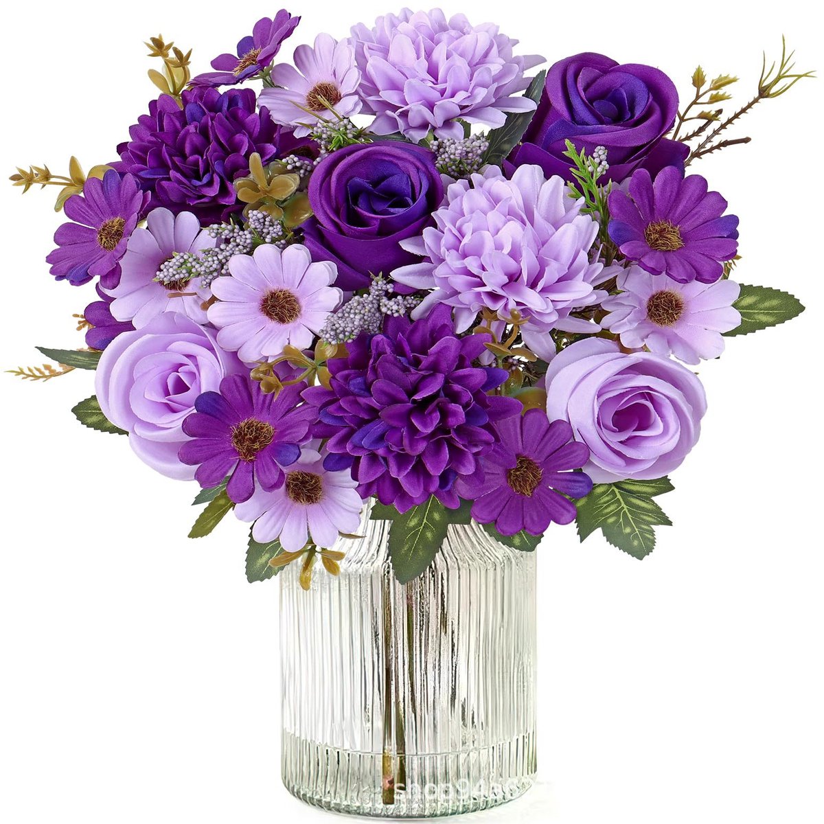 Claoner Kunstrozen boeket - 2 sets - Zijde bloemen - Bruiloft decoratie - Huismeubilair - Paars