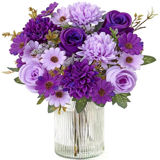 Claoner Kunstrozen boeket - 2 sets - Zijde bloemen - Bruiloft decoratie - Huismeubilair - Paars