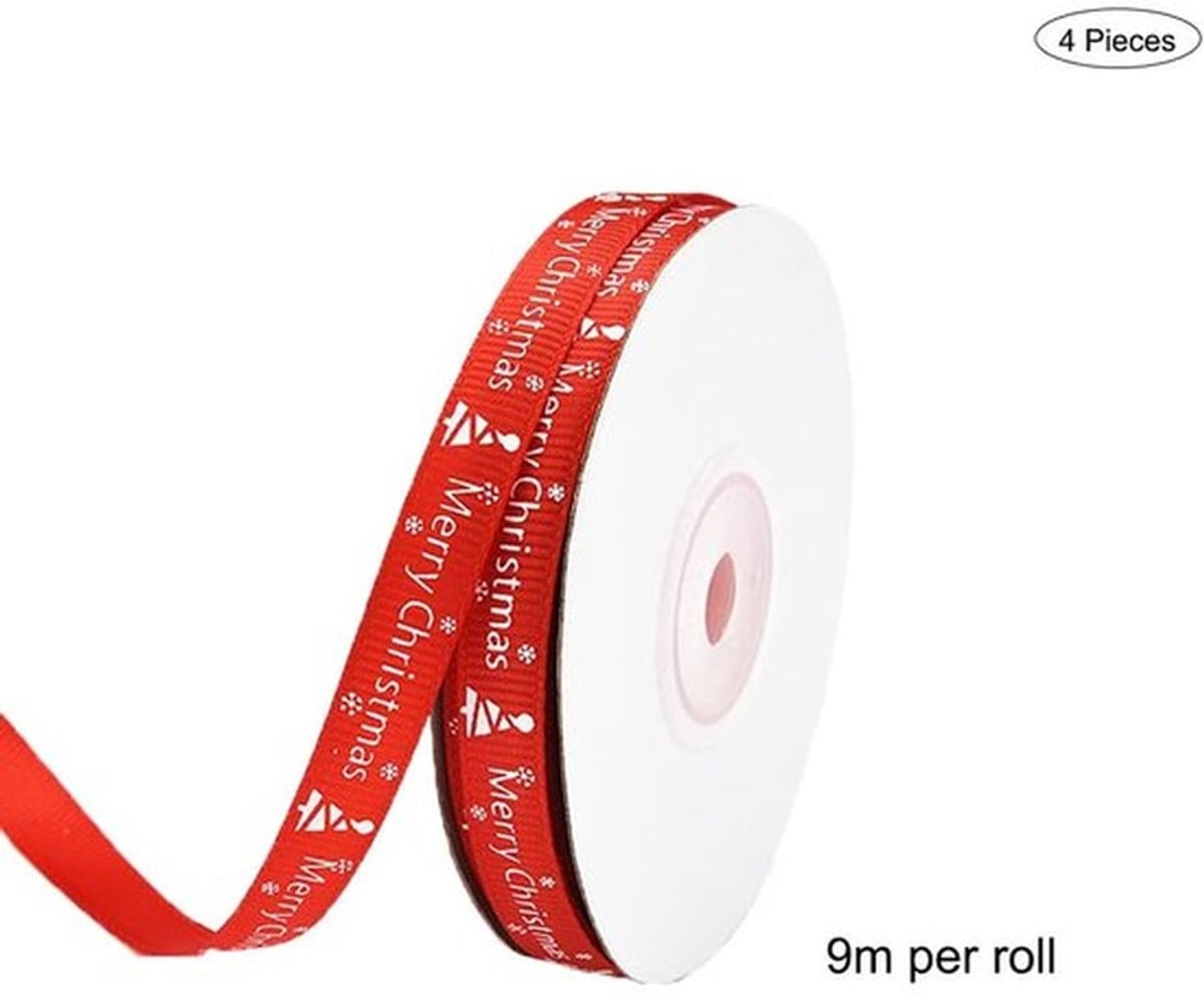 4 Rollen Kerstlinten - 10 mm Cadeaulint voor Decoratie en Geschenkverpakking