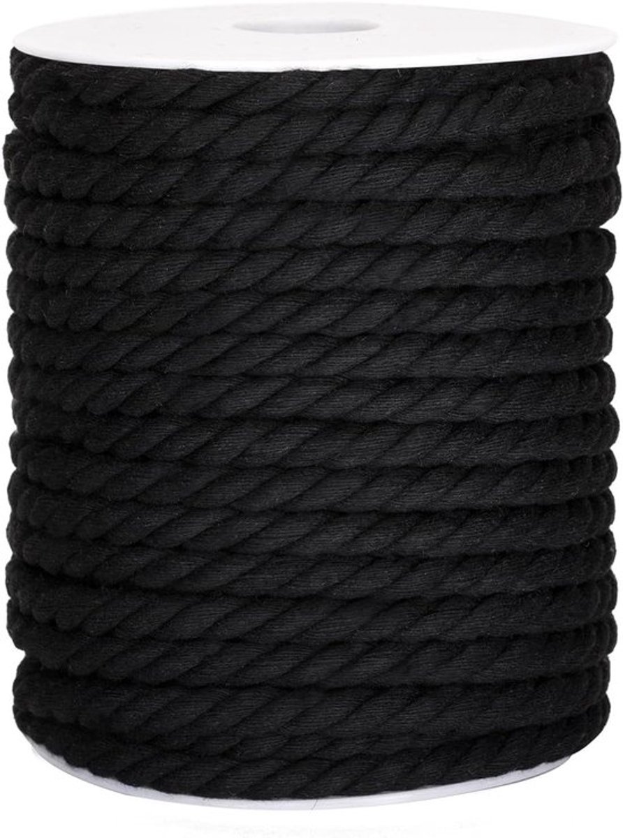 Zwarte Macramé Draad 6 mm x 30 m, Katoenen Koord voor DIY Projecten en Creatieve Cadeaus