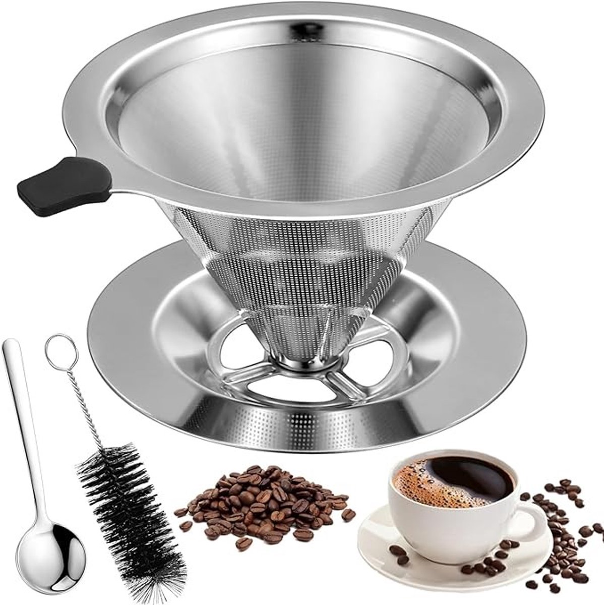 Herbruikbaar RVS Koffiefilter met Borstel en Lepel