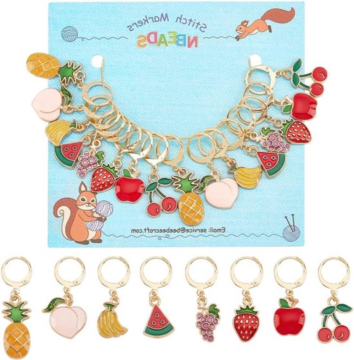 32 Stuks Fruit Enamel Haakmarkeerders - Locking Stitch Markers met RVS Sluiting voor Haken en Breien Accessoires