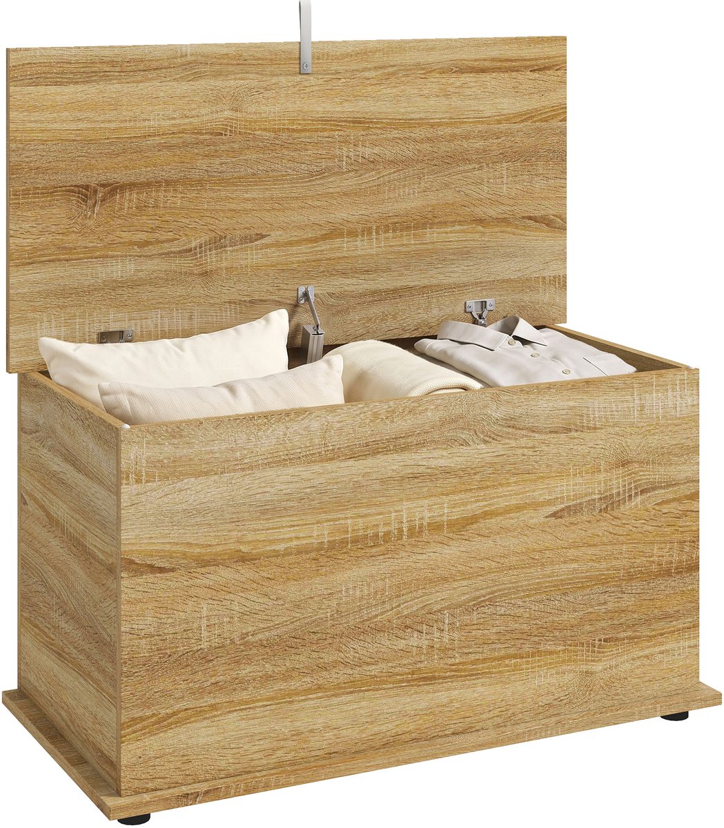 HOMCOM Opbergkist - Spaanplaat - 80 x 40 x 45 cm - Eikenhout