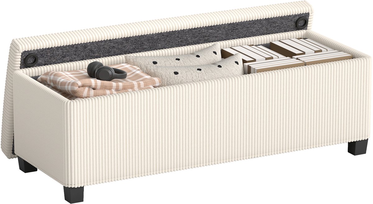 HOMCOM Opbergpoef - Corduroy (100% polyester) - 112x42x40cm - Beige