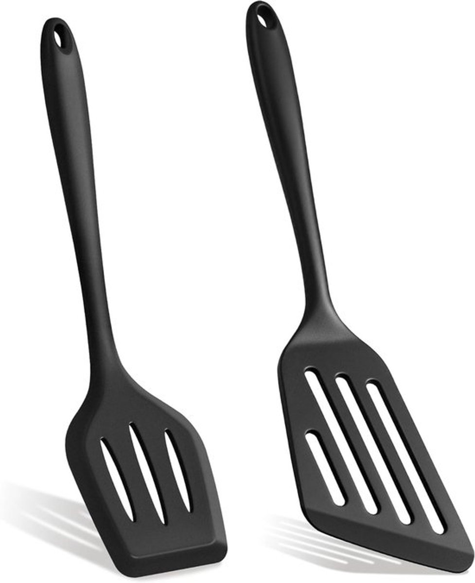 Siliconen spatula set van 2 stuks in zwart - ideaal voor koken, bakken en mixen