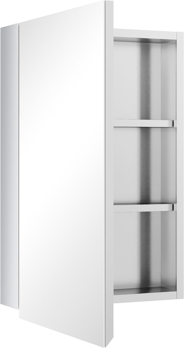 Kleankin Spiegelkastje/Medicijnkastje - Roestvrij staal - 39x12x60cm - Zilver