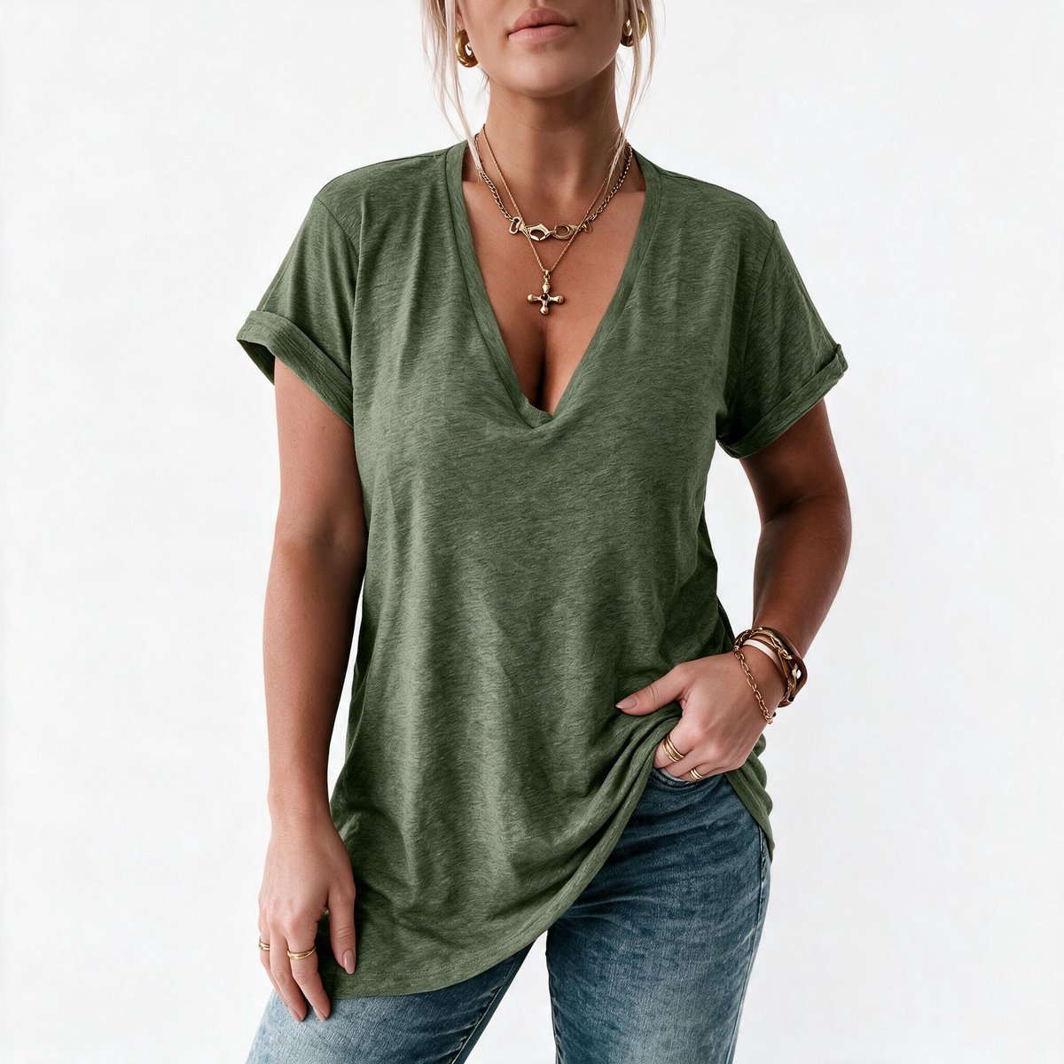 Imily Bela Dames V-hals T-shirt met Korte Mouwen