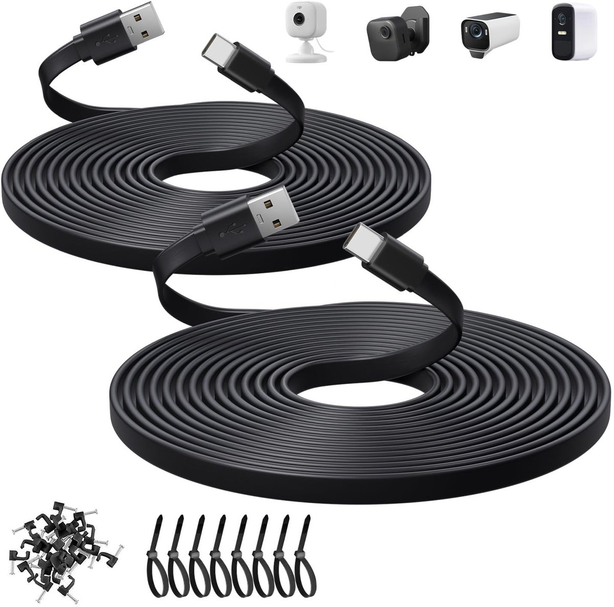 Solidchoice - 2 Stuks 3m Flat USB-C Kabel, USB-A naar USB-C Oplaadkabel
