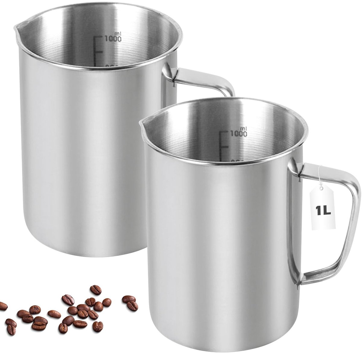 Solidchoice - Set van 2 RVS Maatbekers van 1000ml Geschikt voor Melk en Koffie