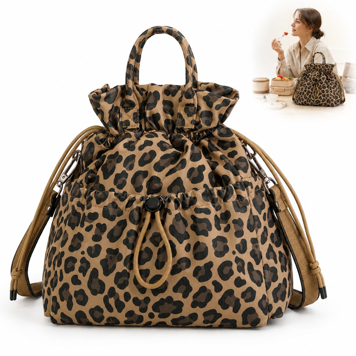 Koeltas - Lunchtas 32*13*25cm - Waterdichte,Vlekbestendige Binnenvoering - Schouderriem Trekkoord - Voor Werk Kantoor Picknick Reis - Bruin
