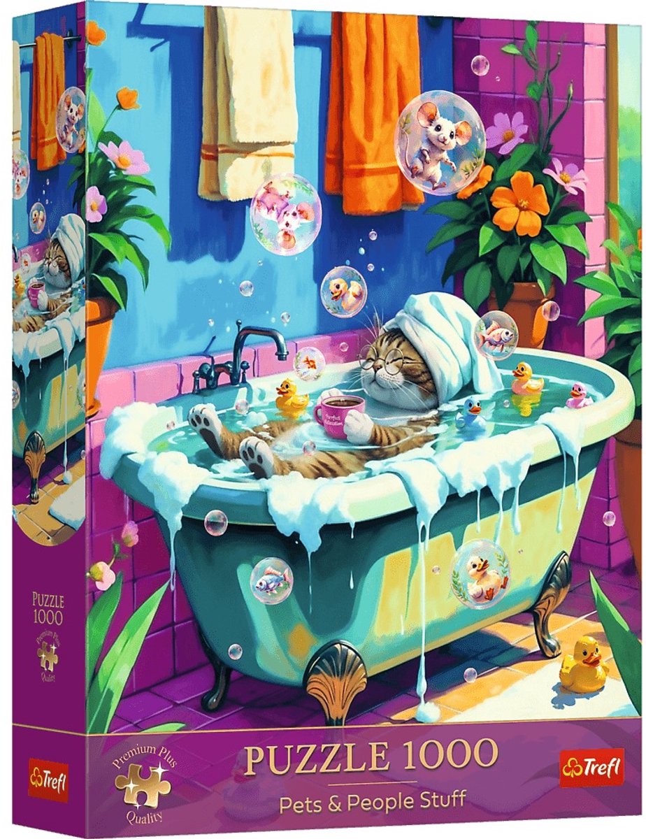 Puzzel 1000 Trefl Premium Plus - Dieren- en mensenartikelen: miauw, ontspanning, herhaal 12141