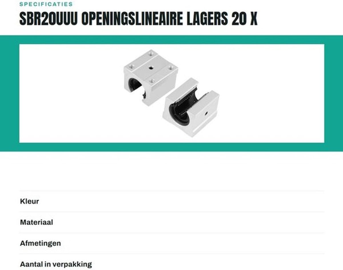 Lineaire Lagers 20 mm - 4 Stuks - Aluminiumlegering - Hoge Precisie - Open Blokken - Geschikt voor 3D-printers - Lager