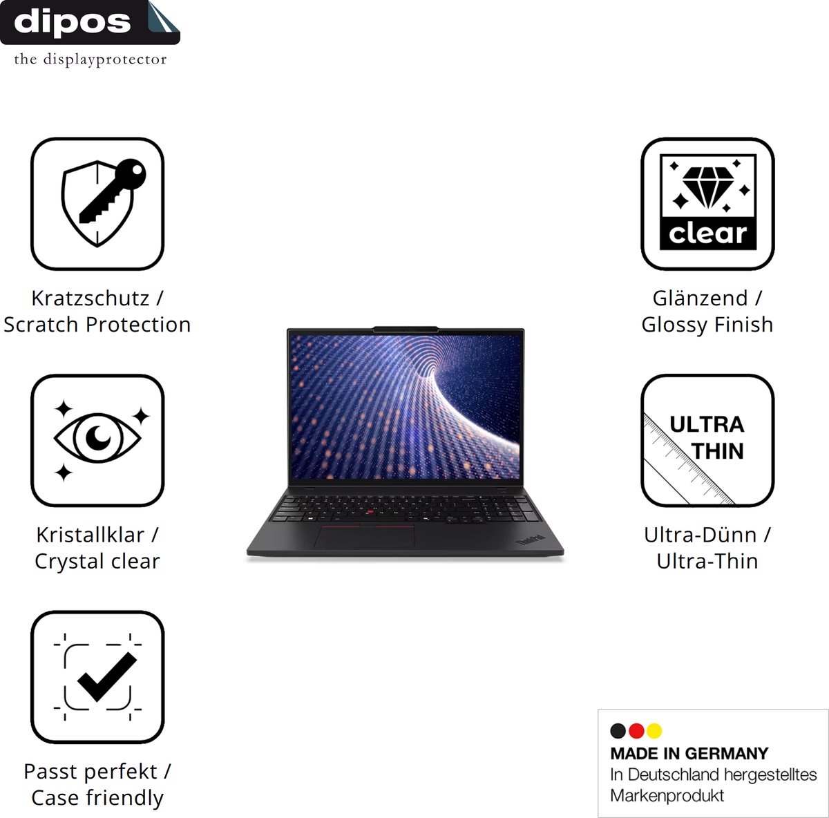 dipos – 2x Beschermfolie geschikt voor Lenovo ThinkPad P16s Gen 4 16 Zoll | Krasbestendige & heldere Screenprotector Ultra-Thin