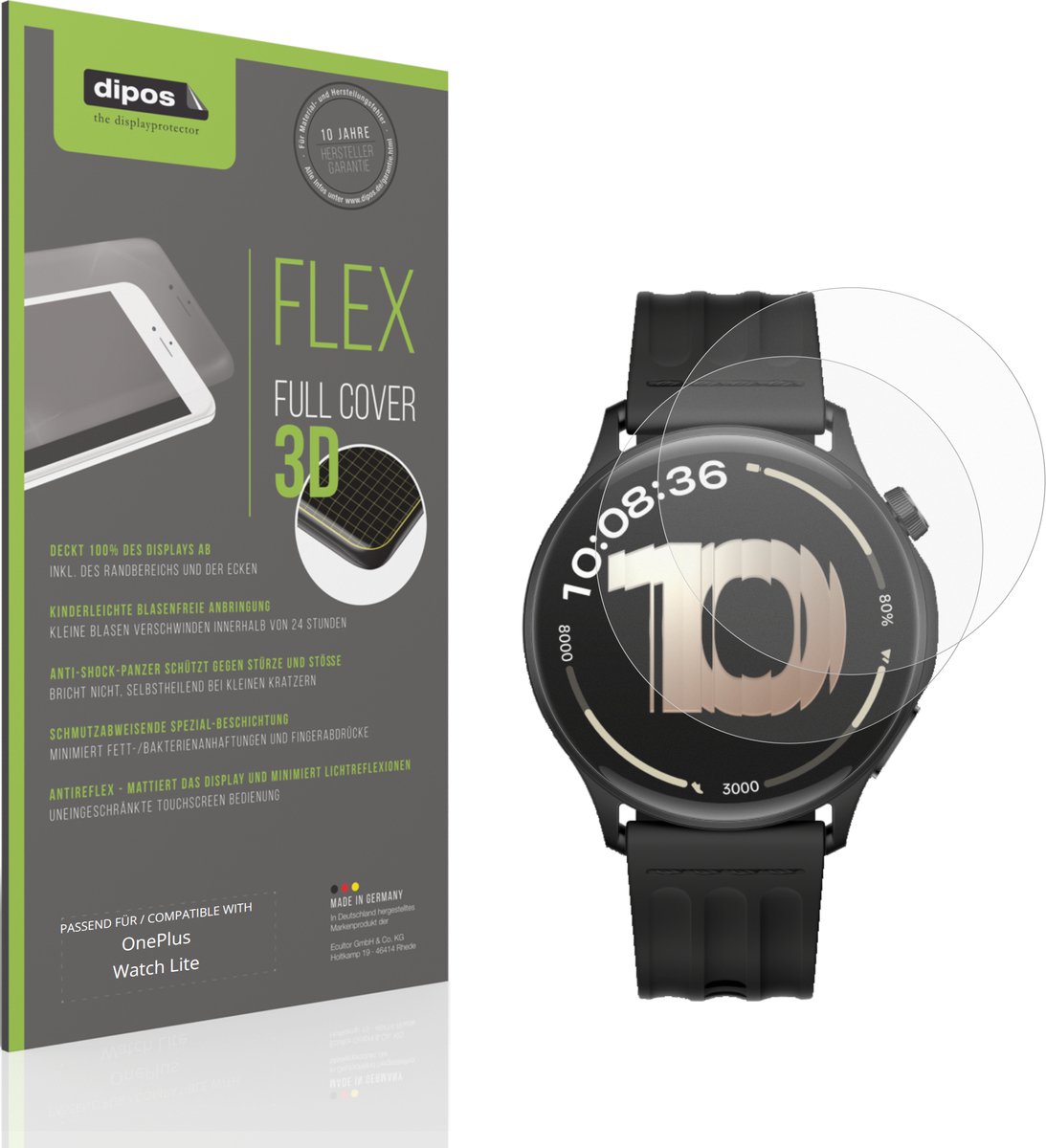 dipos FLEX – 2x Matte Screenprotector geschikt voor OnePlus Watch Lite | Volledige Schermbescherming | Case-Friendly