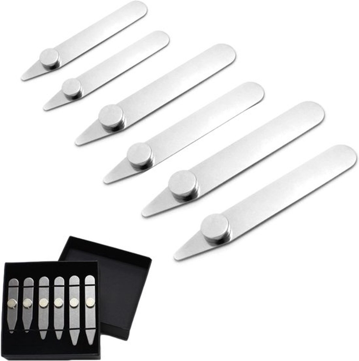 Set van 6 metalen kraagstokken voor overhemden - Kraagverstevigers in 3 maten, ideaal voor herenmode en cadeau-ideeën
