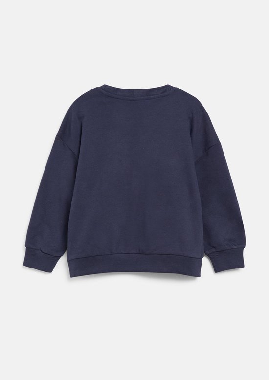 Donkerblauwe sweater, effen van kleur.