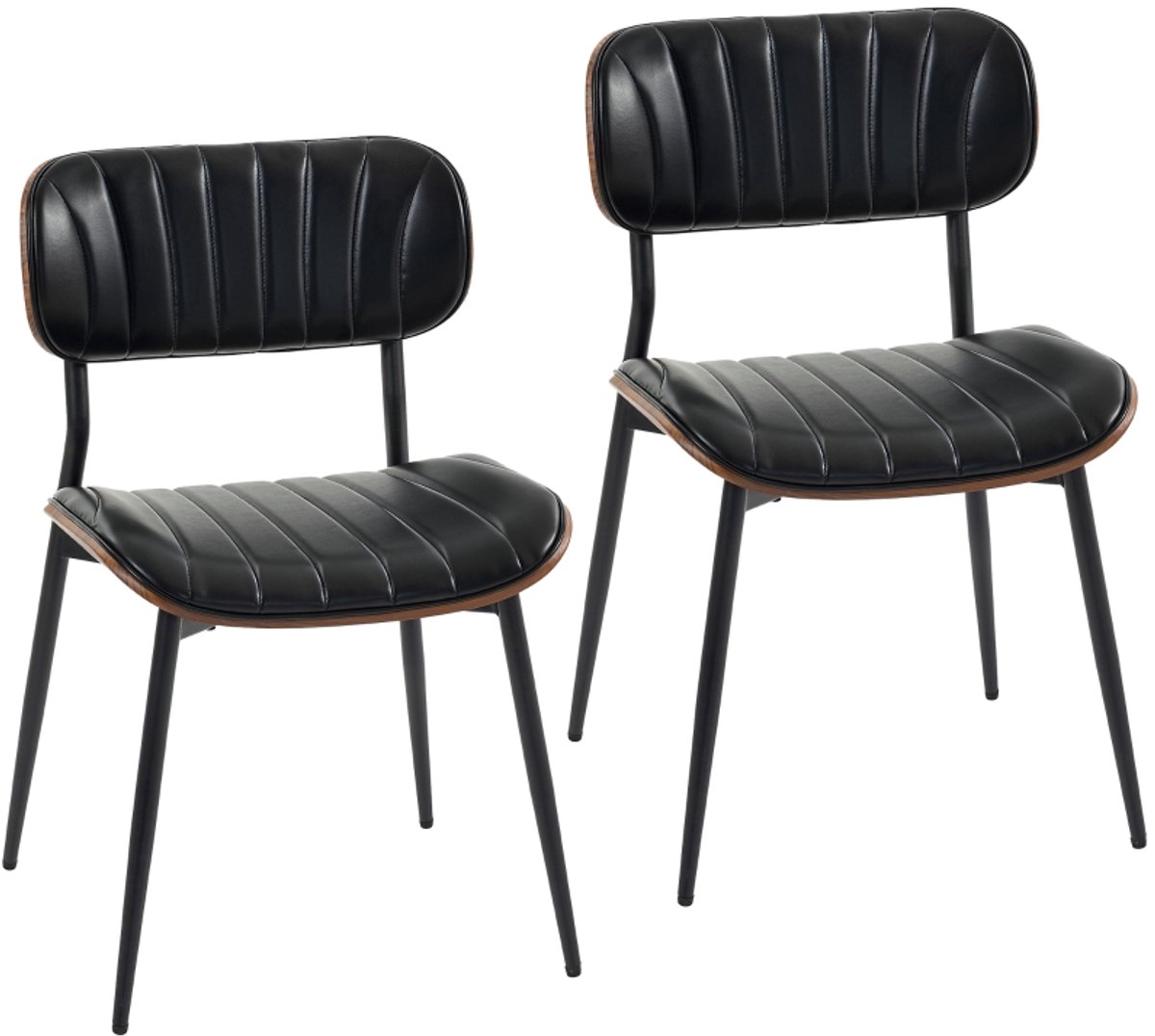 Clruro Eetkamerstoel Set van 2 - 49,5 x 49,5 x 80 cm - Gebogen Rug - Kunstleer/Metaal