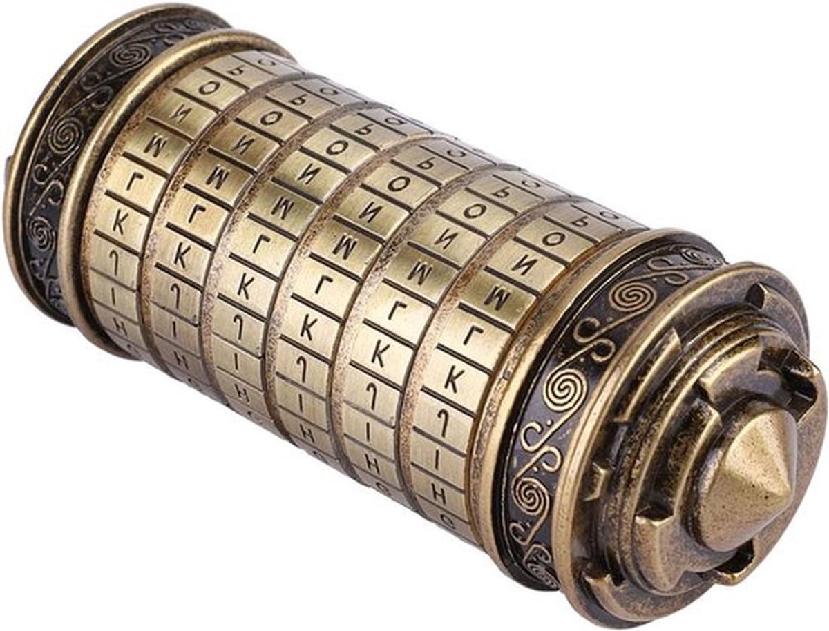 Retro metalen puzzeldoos voor geheime opslag van notities, sieraden en sleutels - klassiek design met cryptex-slot