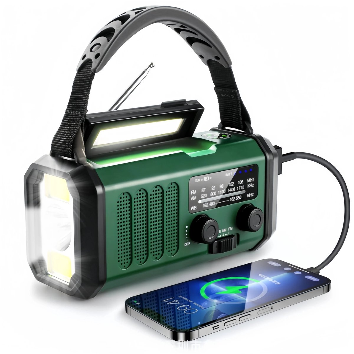 Bytelike Noodradio - Altijd Overal Ontvangst - DAB+ - 20.000mAh - Noodradio Solar Opwindbaar - Met Krachtigste Powerbank - Noodradio Opwindbaar en Batterij - Draagbare Radio - Incl. Zaklamp - Noodpakket - USB Oplaadbaar - Groen