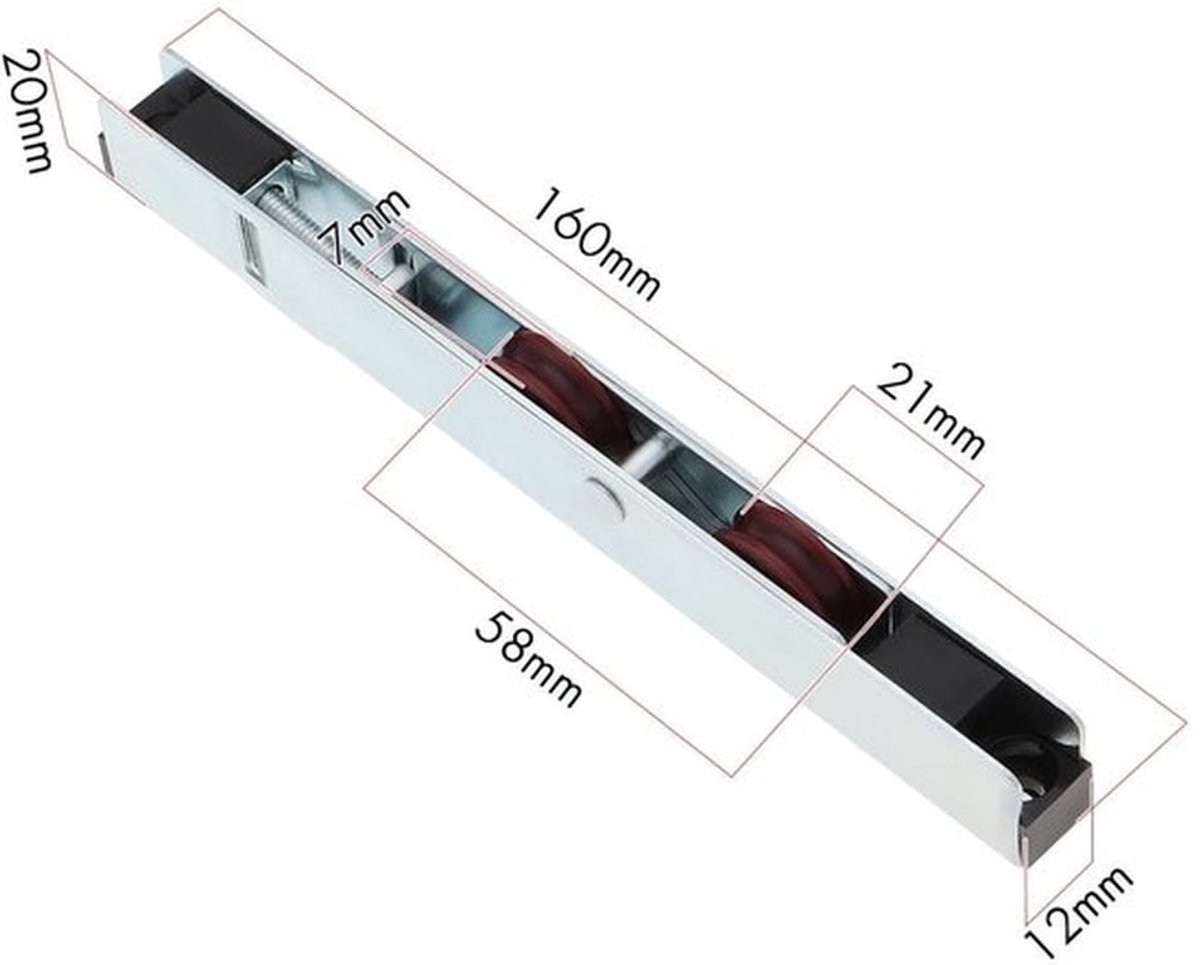 Schuifdeurrollen 2 Stuks - Roestvrij Staal - Verstelbare Katrol - Hogesnelheidslager - Draagcapaciteit - Afmetingen 160x12x20mm - Deurroller