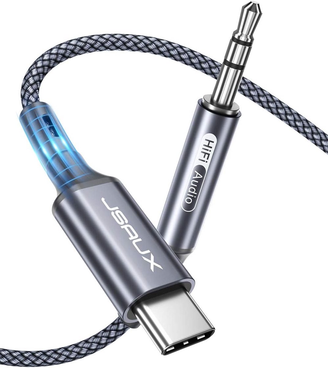 2m USB C naar Jack Aux Kabel, Nylon Gevlochten Audiokabel voor Huawei, Samsung en OnePlus, Compatibel met Smartphones en Tablets