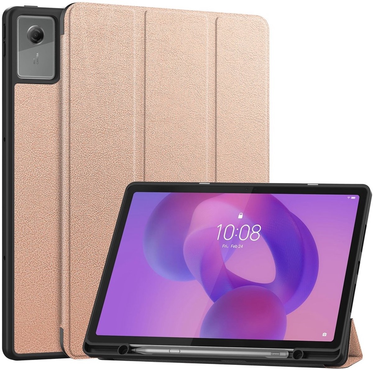 Coverup Tablethoes geschikt voor Lenovo Idea Tab Plus Hoesje - Tri-Fold Book Case met Wake/Sleep en Stylus-houder - Rose Gold