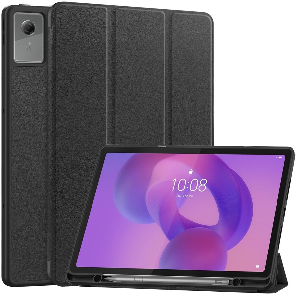 Coverup Tablethoes geschikt voor Lenovo Idea Tab Plus Hoesje - Tri-Fold Book Case met Wake/Sleep en Stylus-houder - Zwart