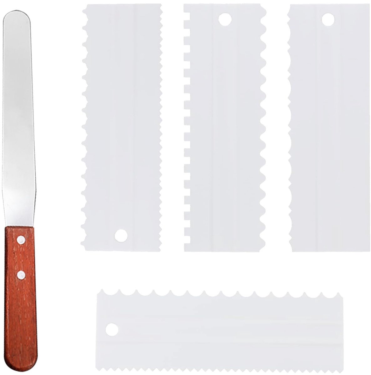 Solidchoice - Set van 5 Plastic Cake Scrapers en RVS Spatel voor Bakken