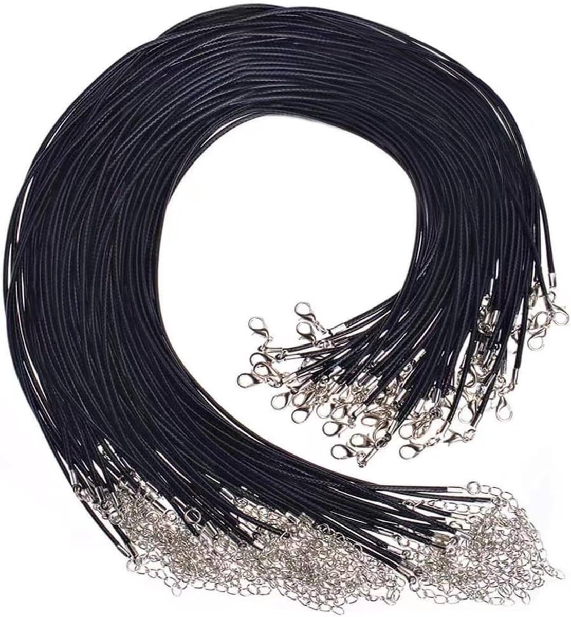 Kordel Halskettingen 50 Stuks - Zwarte Leren Strap - Waterafstotend en Duurzaam - Ideaal voor DIY Sieraden - ShopVlot