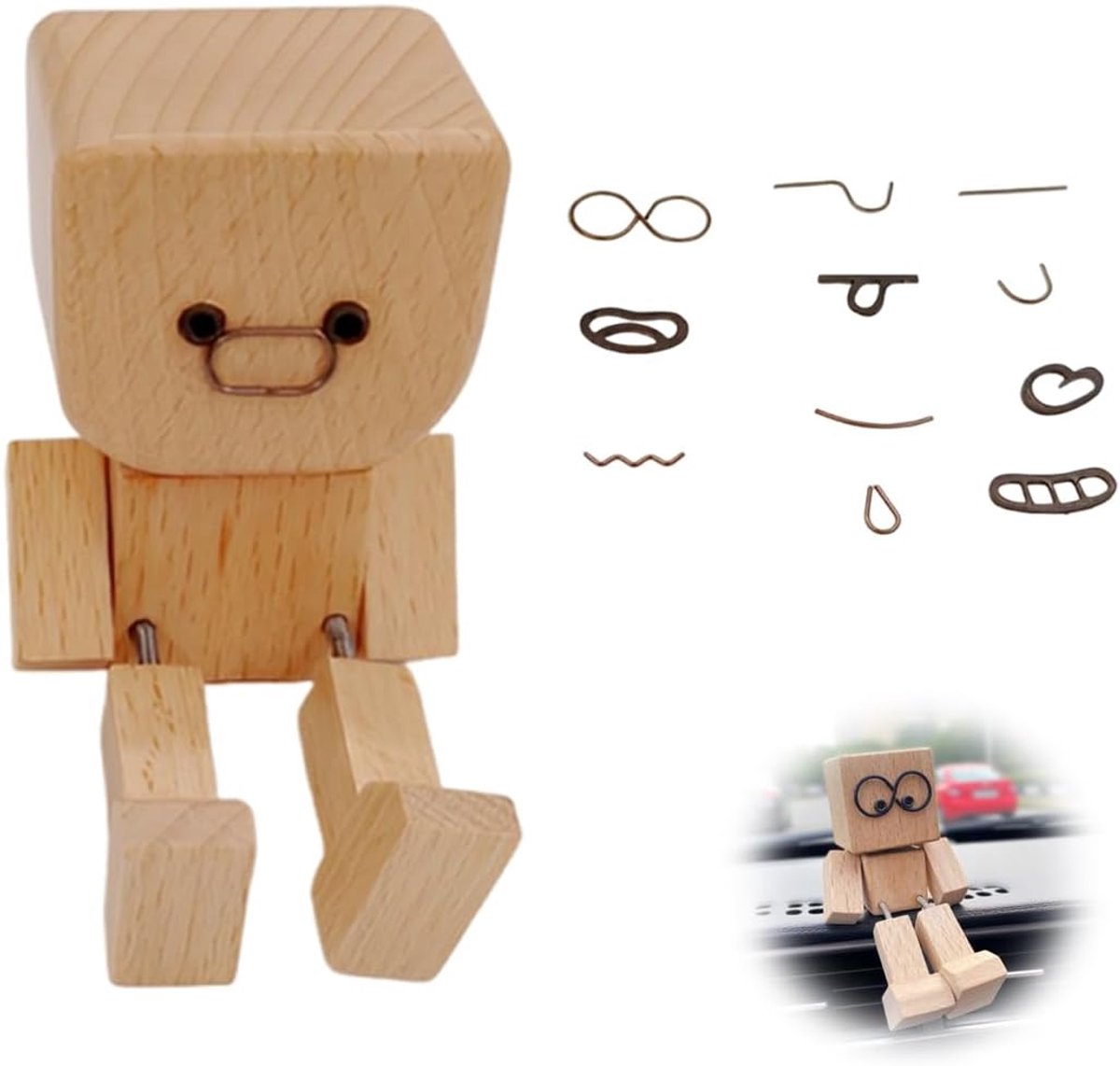 Houten figuur - kleine handgemaakte figuur - 12 uitdrukkingen - creatieve bureaudecoratie - ShopVlot