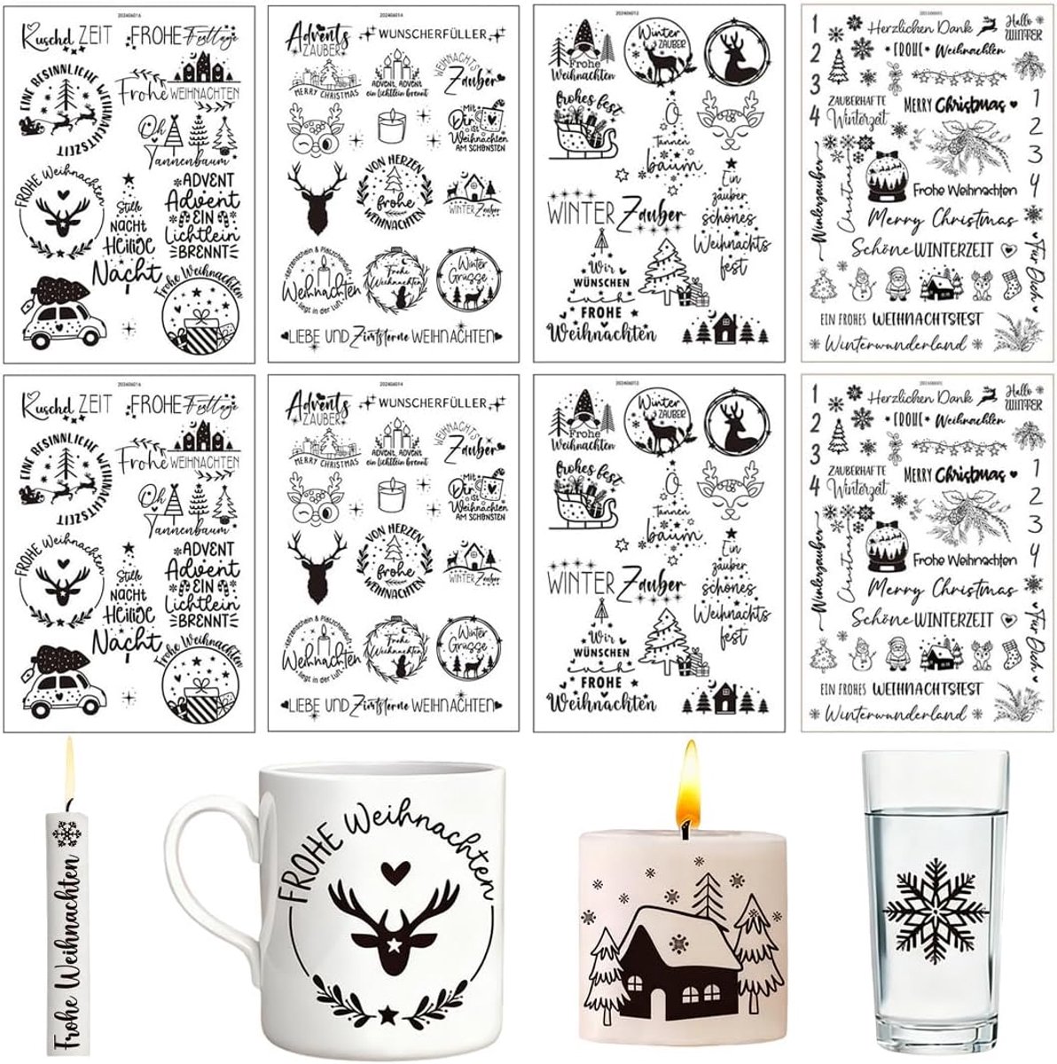Kerstkaarsen tattoo set - 8 kerststickers - waterdicht en duurzaam - perfect voor decoratie - ShopVlot