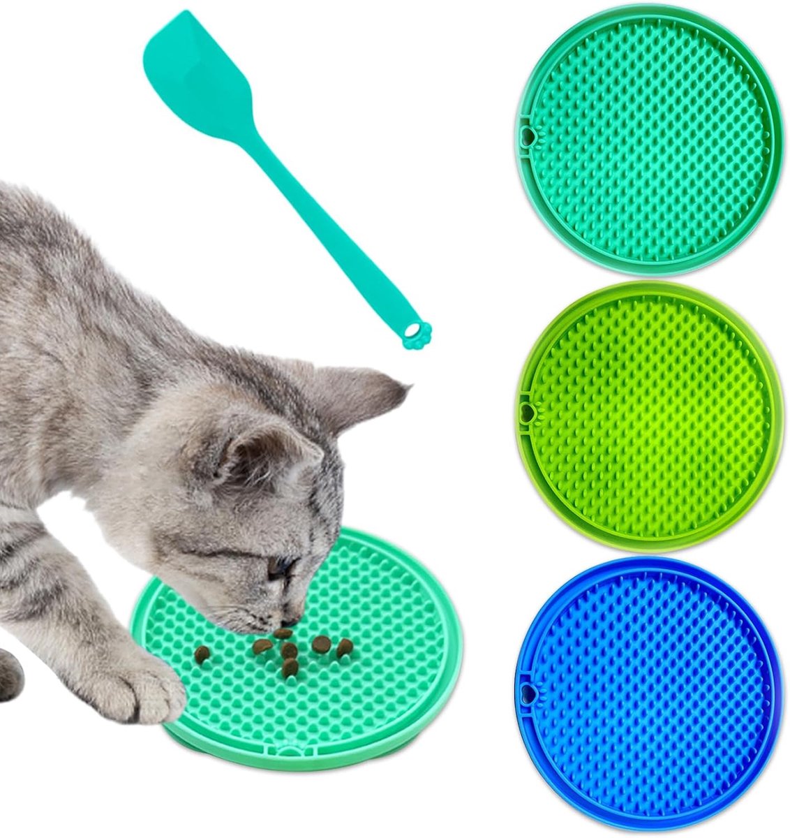 Likmat kat set van 3 - siliconen spatel - met zuignappen - verlicht angst en verveling - ShopVlot