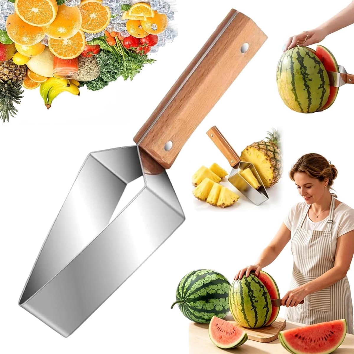Watermeloensnijder - roestvrij staal - ergonomische handgreep - veilig en eenvoudig snijden - ShopVlot