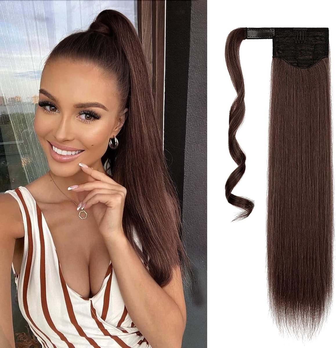 Solidchoice - Lange Synthetische Ponytail Haarstuk voor Vrouwen