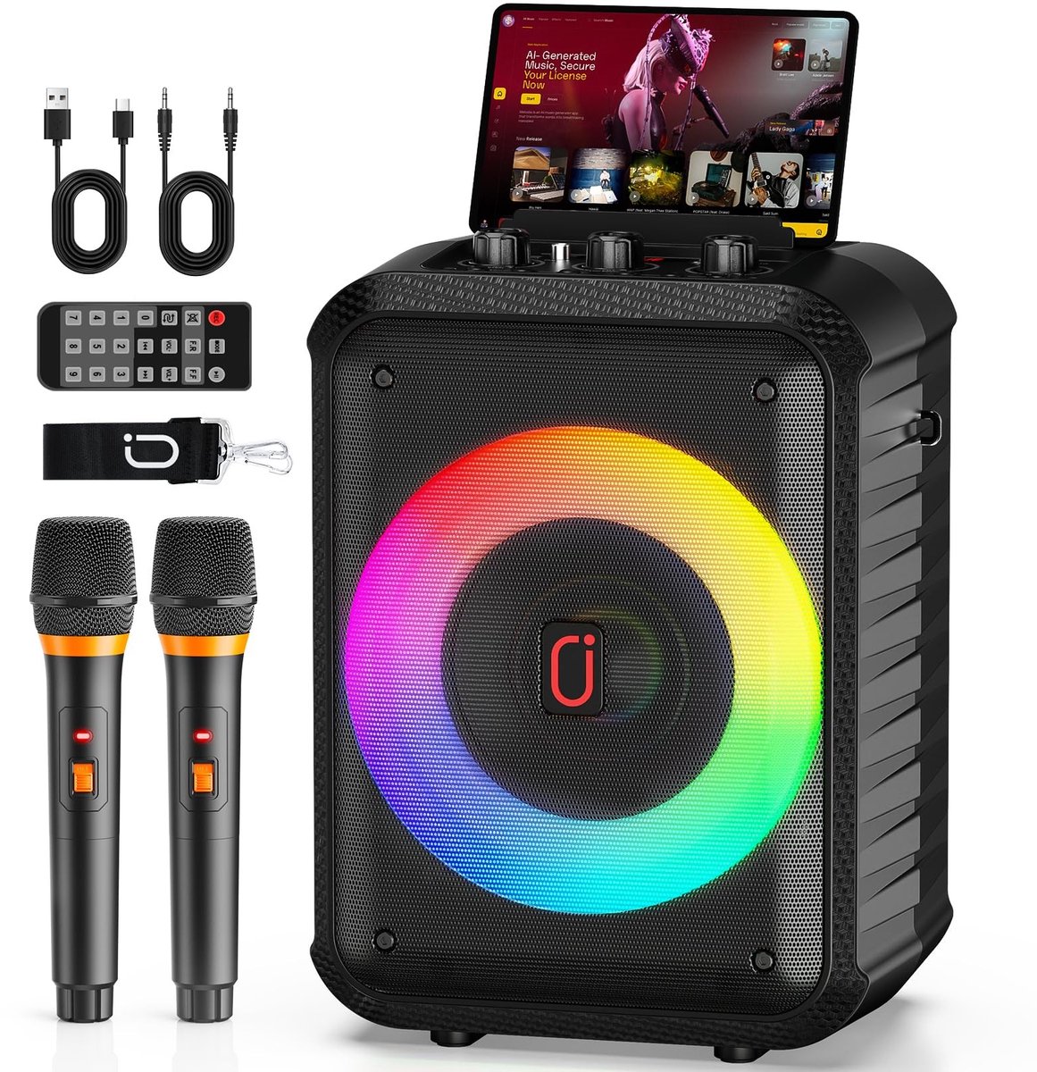 Solidchoice - Karaoke Machine met 2 Draadloze Microfoons