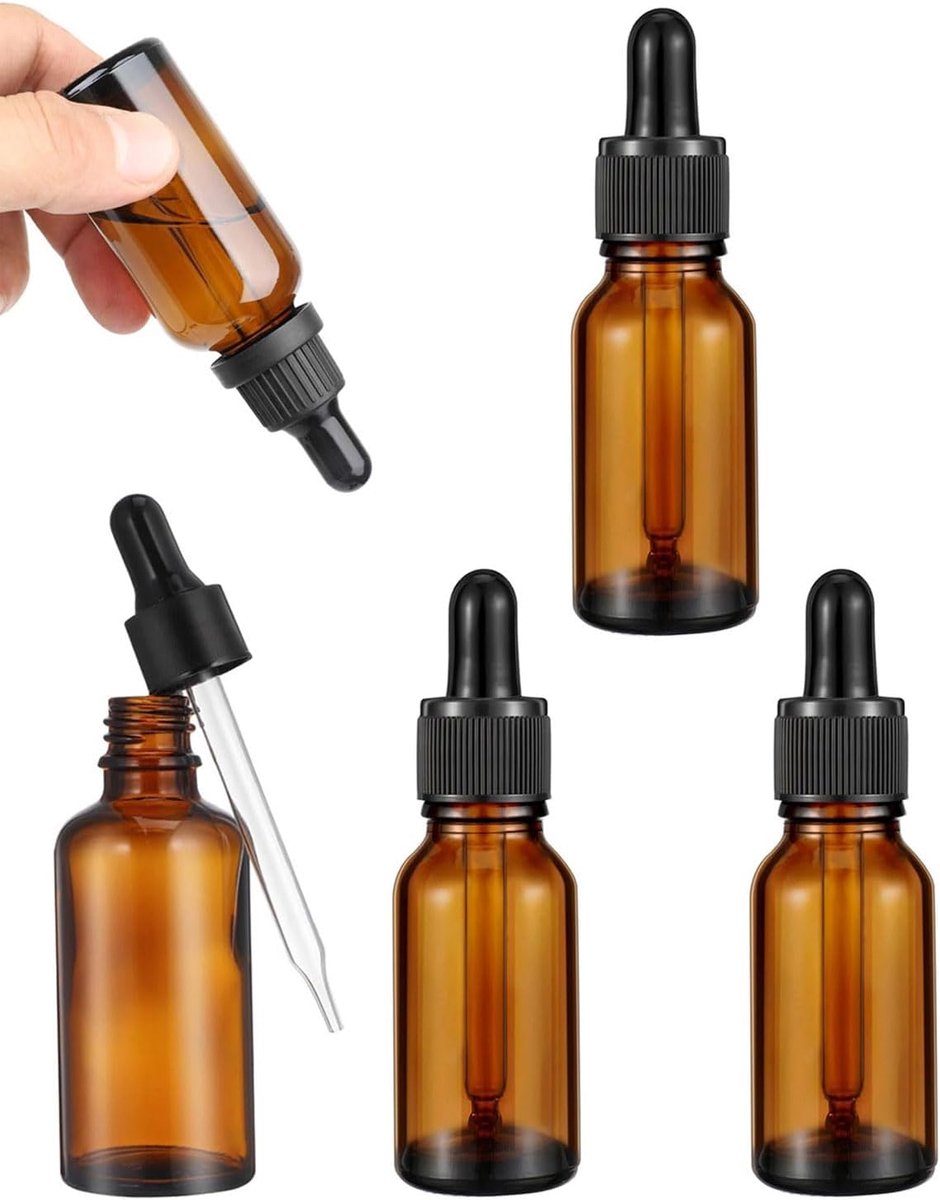Glas Dropper Fles 30ml 4er Set - Bruin Glas - Herbruikbaar - Ideaal voor Etherische Olie - ShopVlot