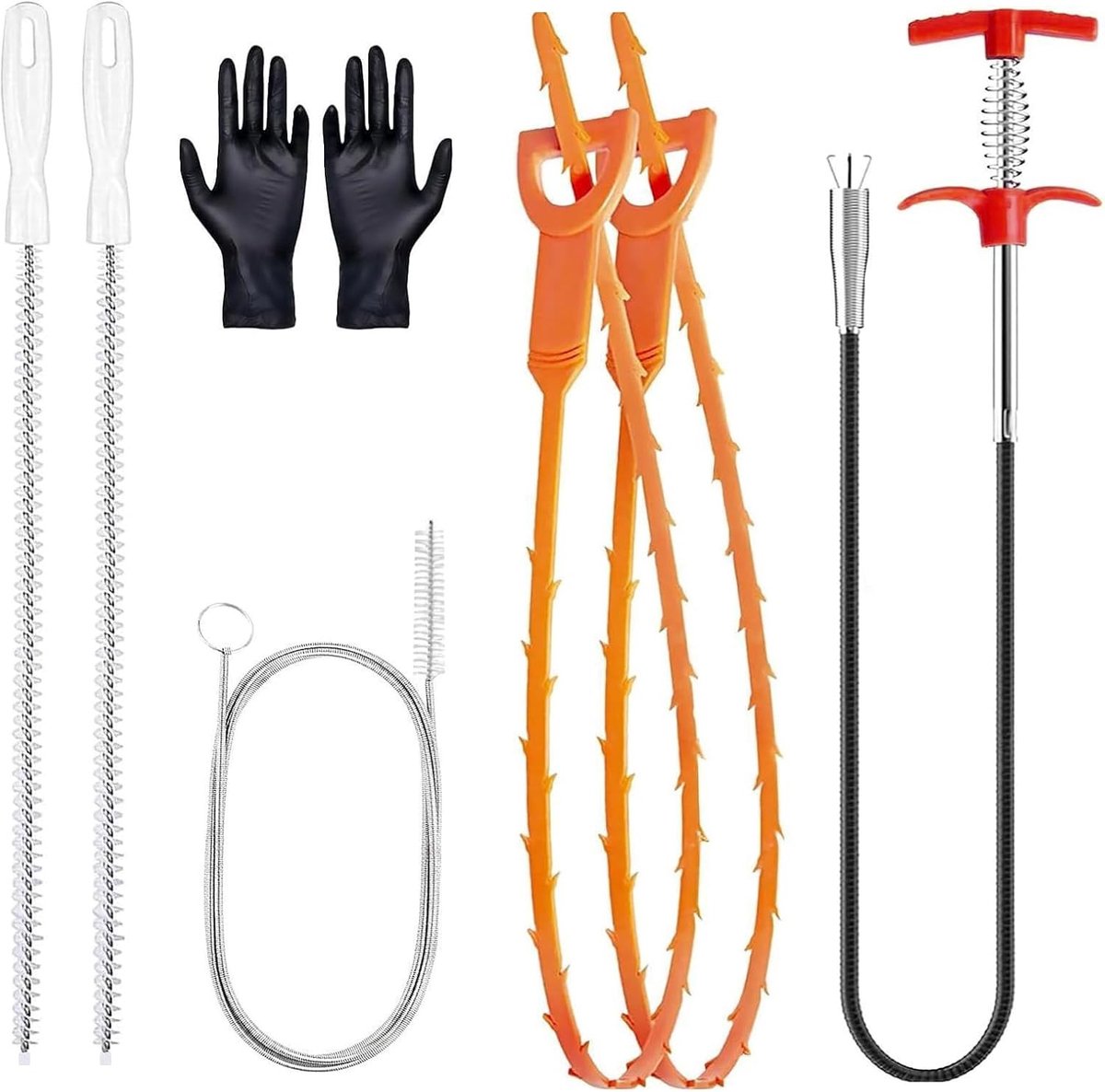 Afvoerreiniger, 150 cm, professionele set voor het ontstoppen van gootsteen en douche, 7 stuks ontstoppingsgereedschap - ShopVlot