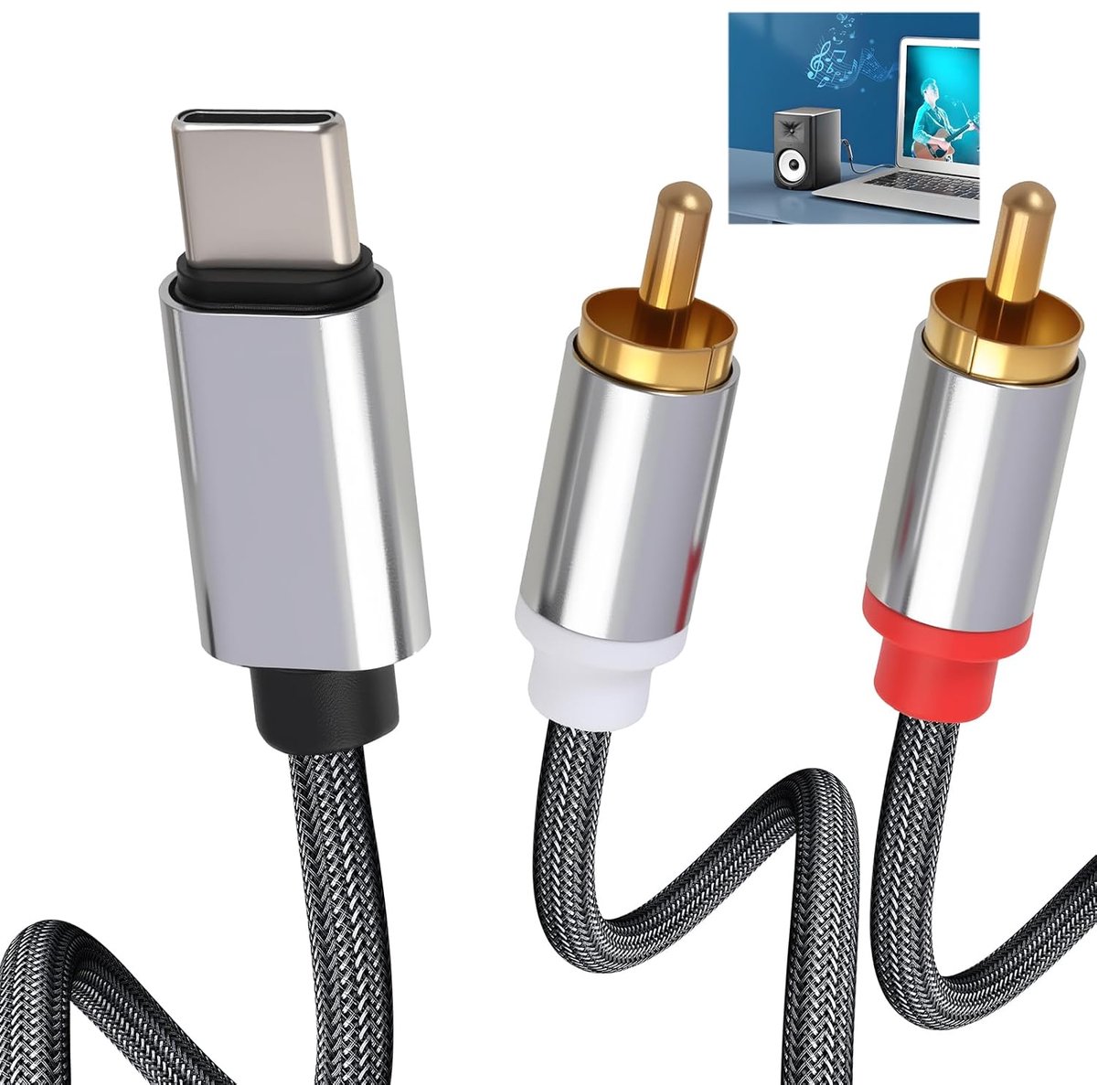 USB C to 2 RCA Audio Adapter, Type C to 2 Cinch Plug, Stereo, HiFi, Audio Cable, USB C, Compatible with Smartphone - ShopVlot