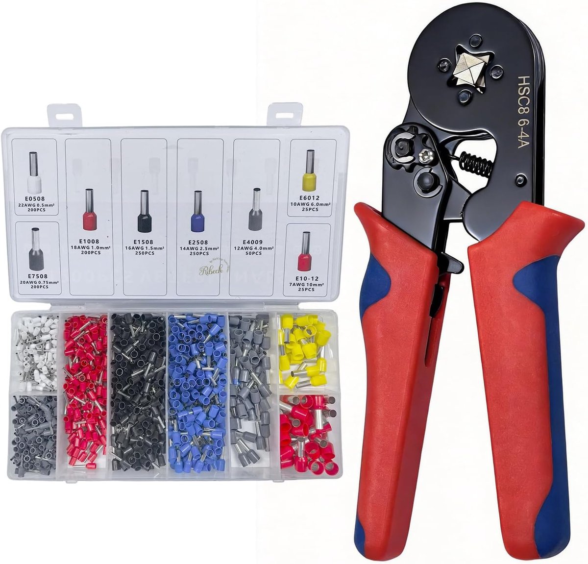 Crimping tool set with 1200 ferrules, 0.25-10.00 mm², quadruple pressing, ergonomic handle - ShopVlot